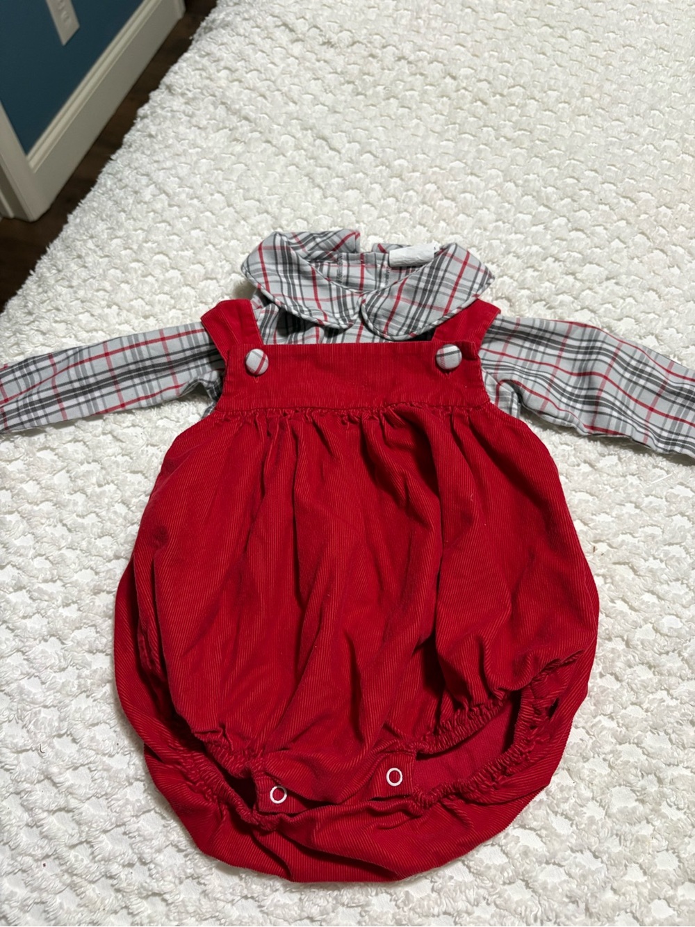 Source Unknown Red Bubble Romper with Plaid Shirt